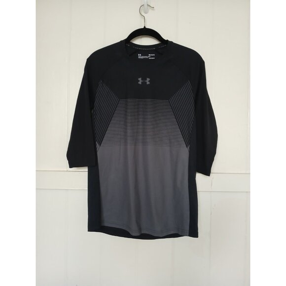 Under Armour HeatGear Fitted 3/4 Sleeve Compression Shirt Mens M Black Gray - Picture 1 of 11